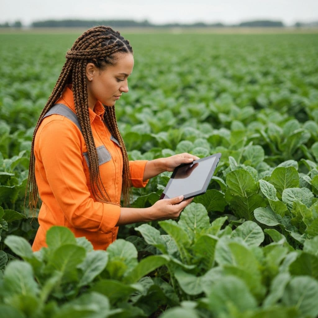 Agronomist inspecting a growing crop